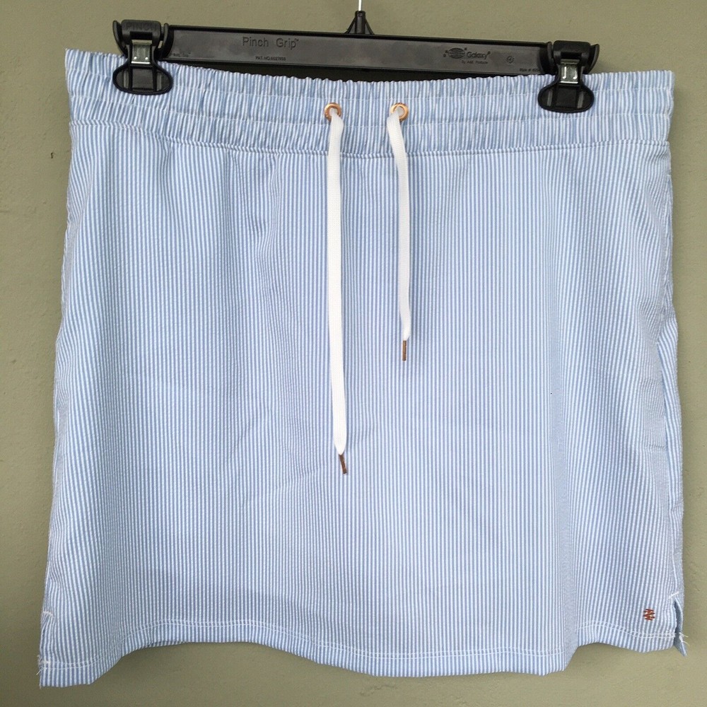 IZOD Golf Seersucker Skort Skirt Size Large Blue Stripe Lined Sport Tennis Golf